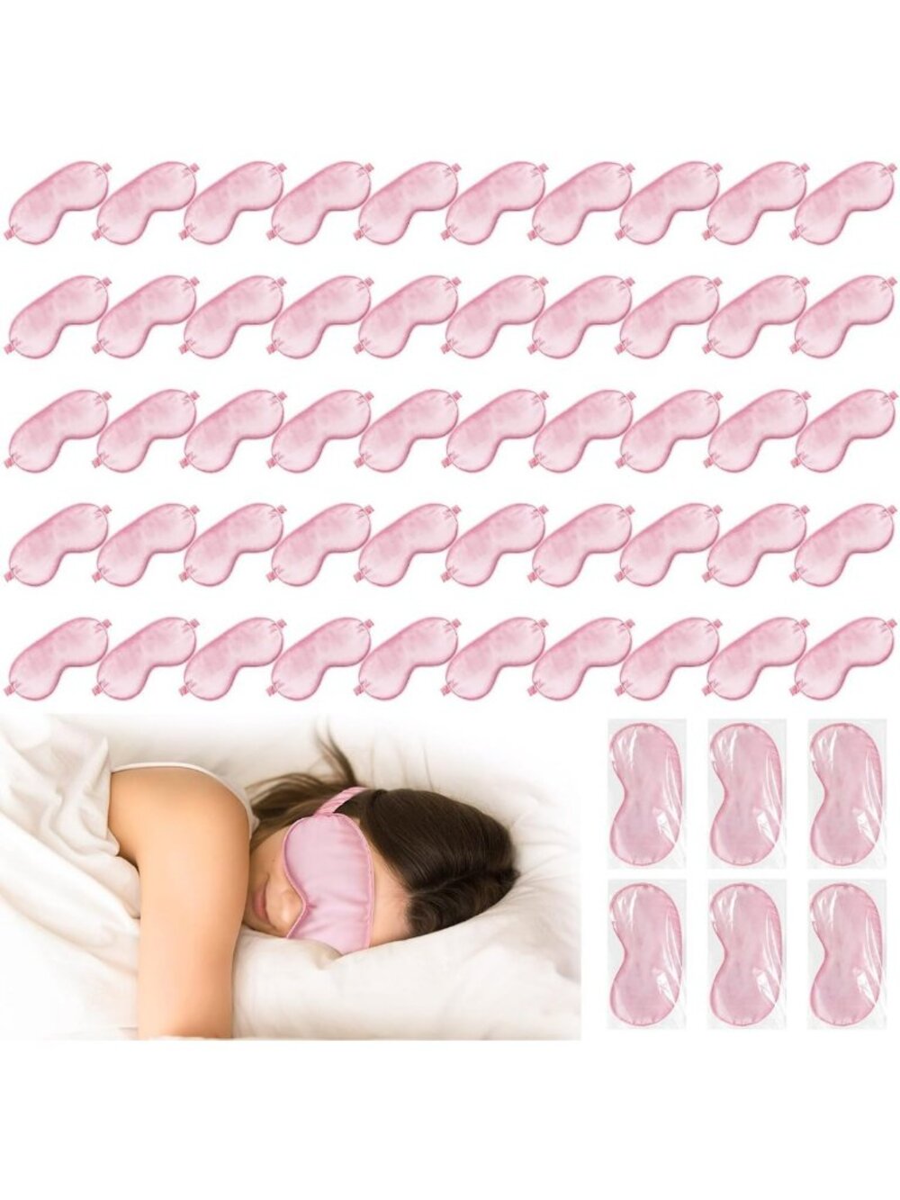 50 Pcs Silk Sleep Eye Masks - Adjustable Soft Blackout Blindfolds for Comfort
